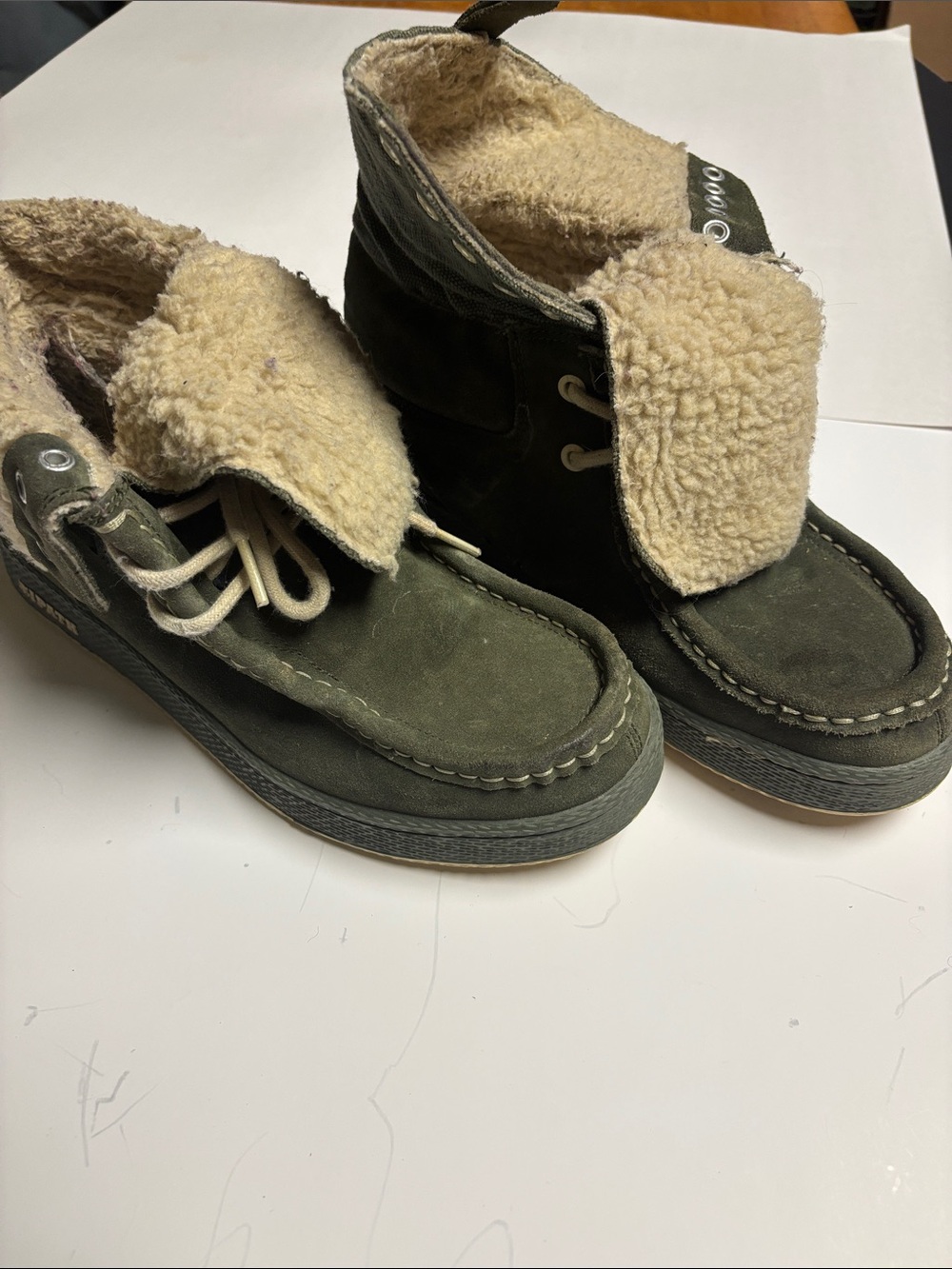 Ipath Men's Olive Green Suede Shearling-Lined Boots